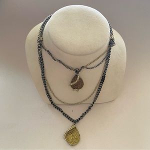 Vintage - Robert Rose Antique Gold Tone & Black Layered Chain Teardrop Necklace